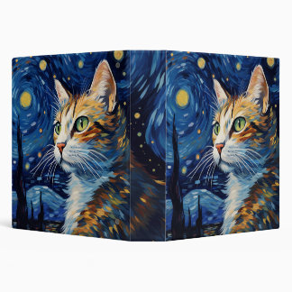 Starry Night Cat 3 Ring Binder