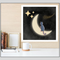 Starry Night Cat and Crescent Moon