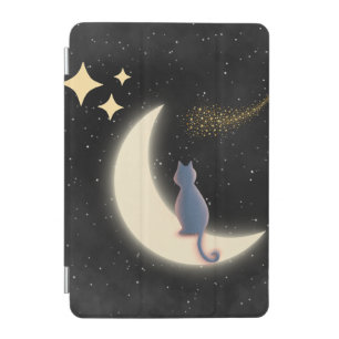 Starry Night Cat and Crescent Moon iPad Mini Cover