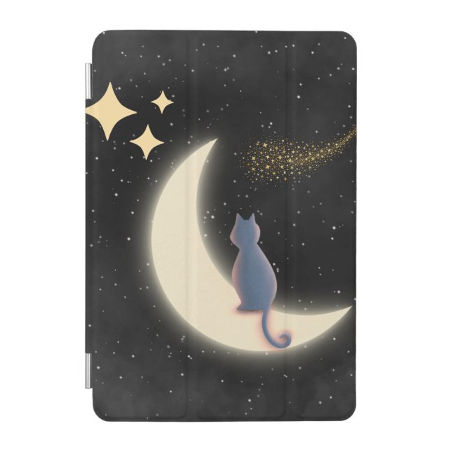 Starry Night Cat and Crescent Moon iPad Mini Cover (Front)