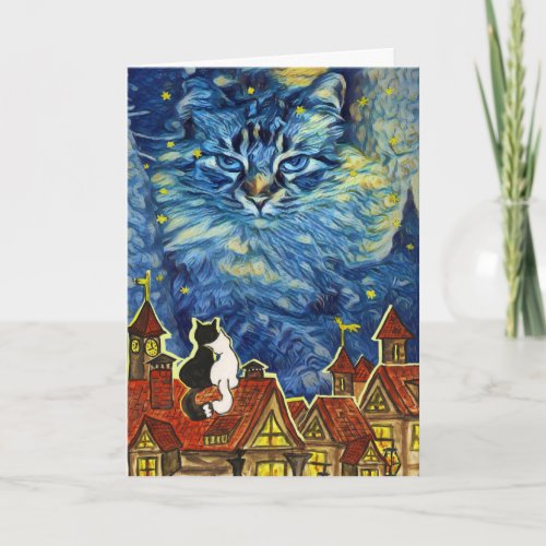 Starry Night Cat Anniversary Card