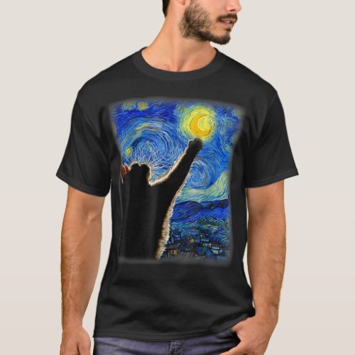 Starry Night Cat Cat Mom Cat Dad Cat Lover Van T_Shirt