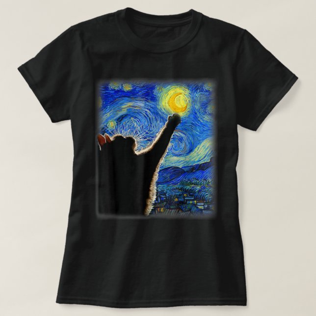 Starry Night Cat, Cat Mom, Cat Dad, Cat Lover, Van T-Shirt (Design Front)