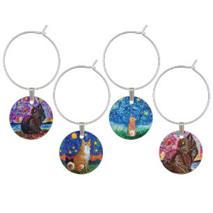 Starry Night Cat & Dog Glass Wine Charms