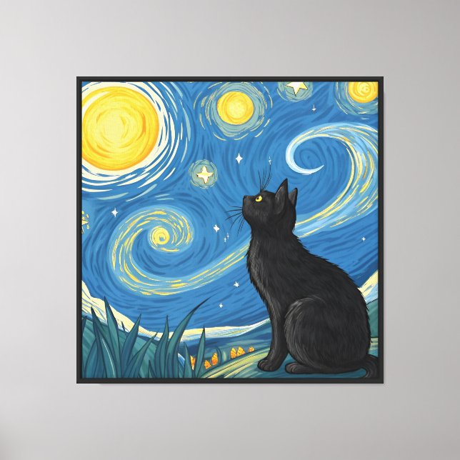 Starry Night Cat – Dreamy Pop Art Wall Decor (Front)
