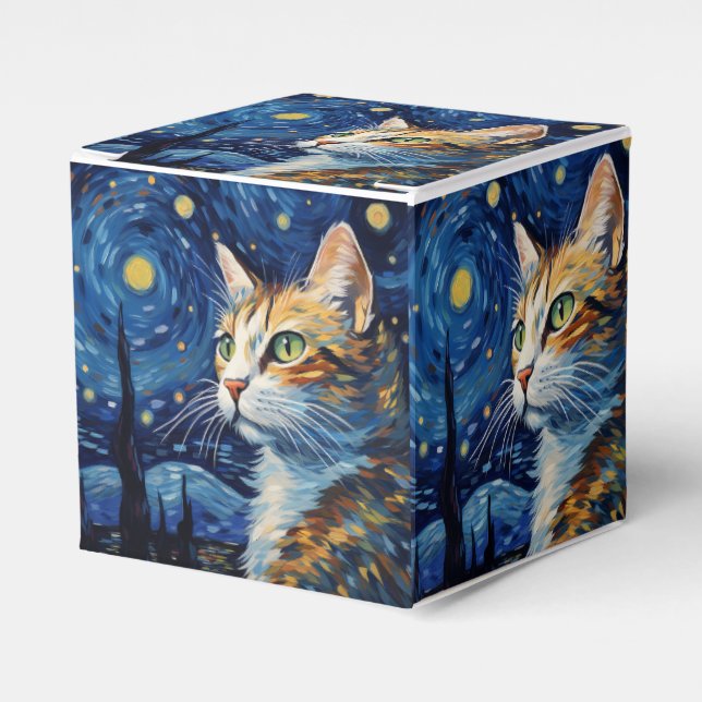 Starry Night Cat Favor Boxes (Front Side)