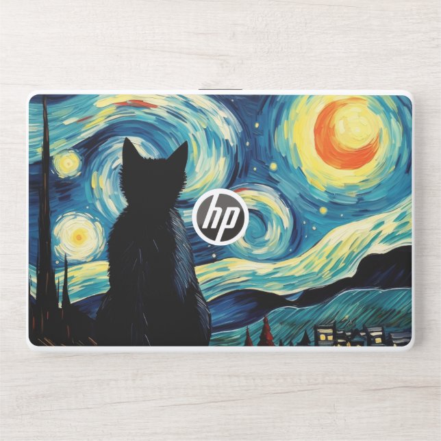 Starry Night Cat HP Laptop Skin (Front)