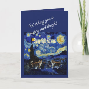Starry Night Cat Lovers Festive Christmas Card