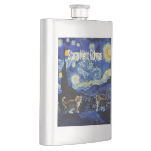 Starry Night Cat Lovers Festive Christmas Flask