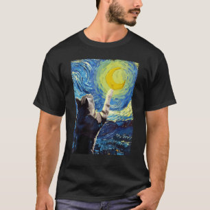 Starry Night Cat Painting Kitten Kitty Cat Mom Dad T-Shirt