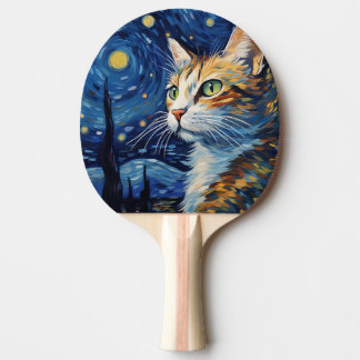 Starry Night Cat Ping Pong Paddle