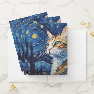 Starry Night Cat Pocket Folder