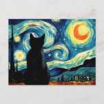 Starry Night Cat Postcard<br><div class="desc">Embrace the enchanting spirit of Vincent van Gogh's Starry Night with our vintage-inspired cat rendition. This fine art painting, blending elements of impressionism with the charm of a feline companion, captures the essence of the renowned landscape in a delightful and whimsical display. Elevate your space with the timeless allure of...</div>