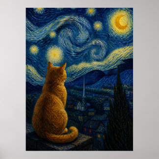 starry night cat poster