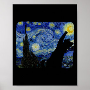 Starry Night Cat Shirt Van Gogh Cat Lover Cat Mom Poster