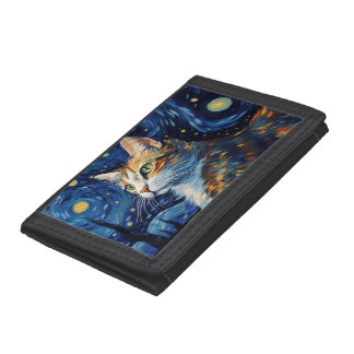 Starry Night Cat Tri-fold Wallet