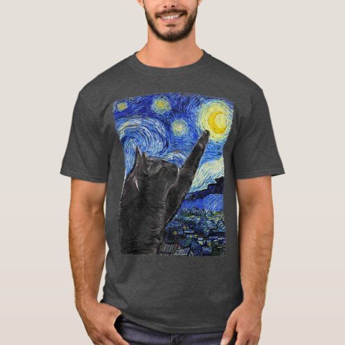 Starry Night Cat Van Gogh Cat977 T_Shirt
