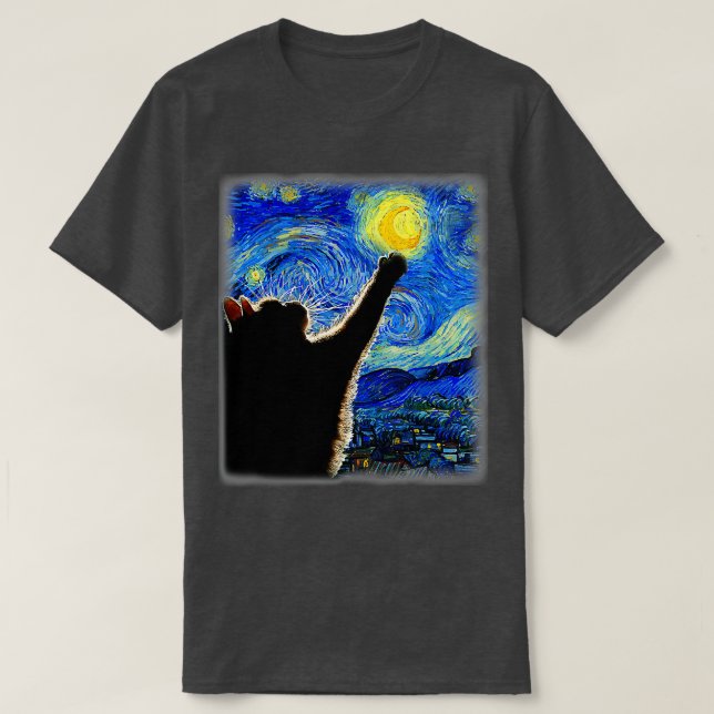 Starry Night Cat Van Gogh Cat Cat Lover Cat Mom Ca T-Shirt (Design Front)