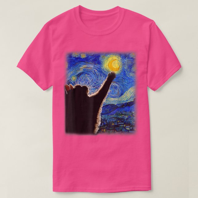 Starry Night Cat, Van Gogh Cat, Crescent Moon, Cat T-Shirt (Design Front)
