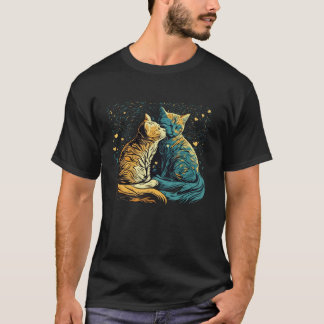 Starry Night Cat Van Gogh Cat Funny Couples Cat Lo T-Shirt