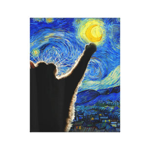 Starry Night Cat, Van Gogh Cat Lover Cat Dad Mom T Canvas Print