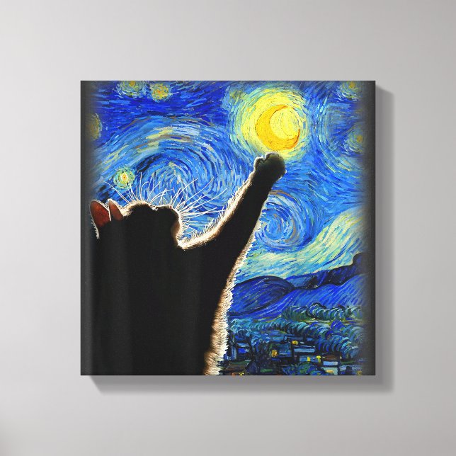 Starry Night Cat, Van Gogh Cat Lover Cat Dad Mom T Canvas Print (Front)