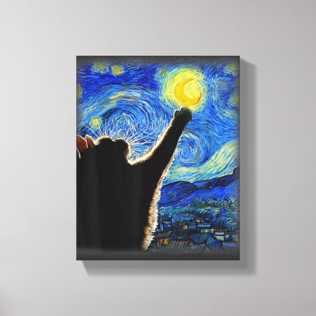 Starry Night Cat, Van Gogh Cat Lover Cat Dad Mom T Canvas Print (Front)