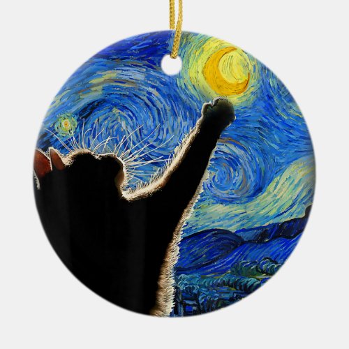 Starry Night Cat Van Gogh Cat Lover Cat Dad Mom T Ceramic Ornament