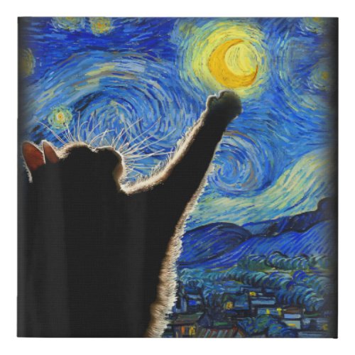 Starry Night Cat Van Gogh Cat Lover Cat Dad Mom T Faux Canvas Print