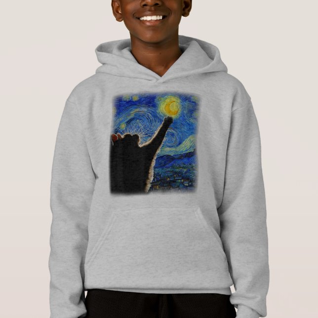 Starry Night Cat, Van Gogh Cat Lover Cat Dad Mom T Hoodie (Front)