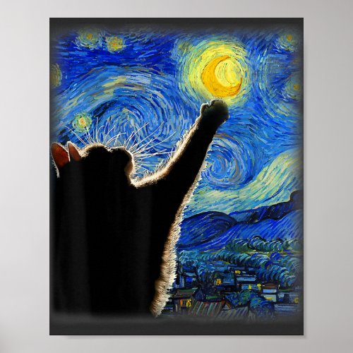 Starry Night Cat Van Gogh Cat Lover Cat Dad Mom T Poster