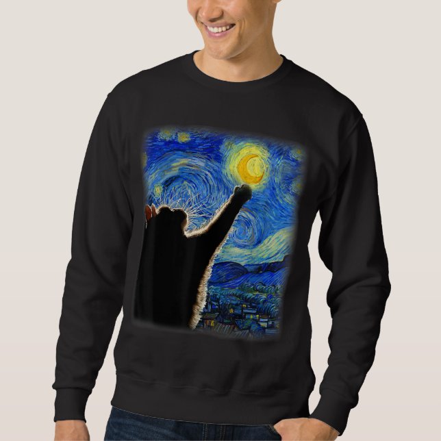Starry Night Cat, Van Gogh Cat Lover Cat Dad Mom T Sweatshirt (Front)