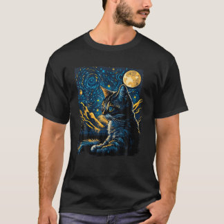 Starry Night Cat Van Gogh Cat Lover Gifts Cat Mom T-Shirt