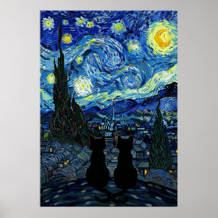 Starry Night Cat Van Gogh Inspired Starry Sky Poster