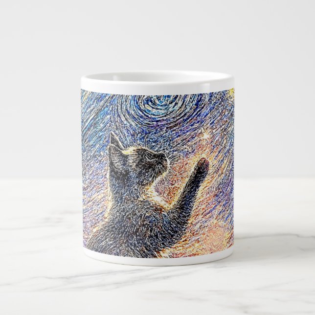 Starry Night Cat – Van Gogh Style Art  Giant Coffee Mug (Front)