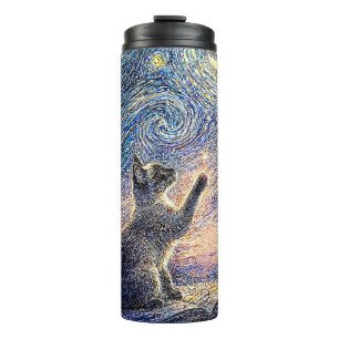 Starry Night Cat – Van Gogh Style Art  Thermal Tumbler