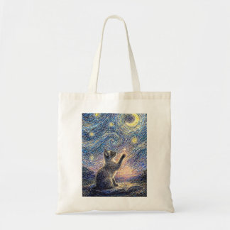 Starry Night Cat – Van Gogh Style Art Tote Bag