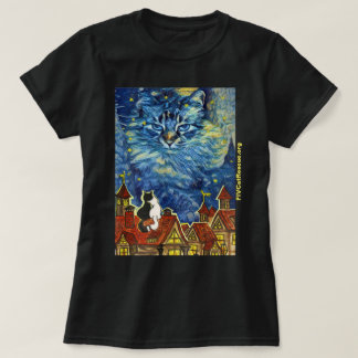 Starry Night Cat with Site for Women T-Shirt