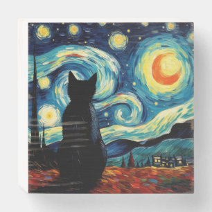 Starry Night Cat Wooden Box Sign