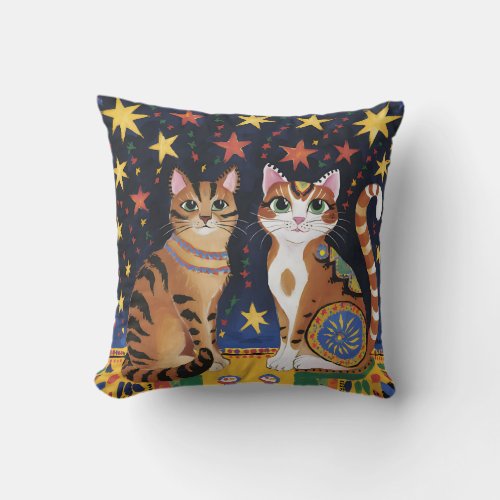 Starry Night Cats Throw Pillow