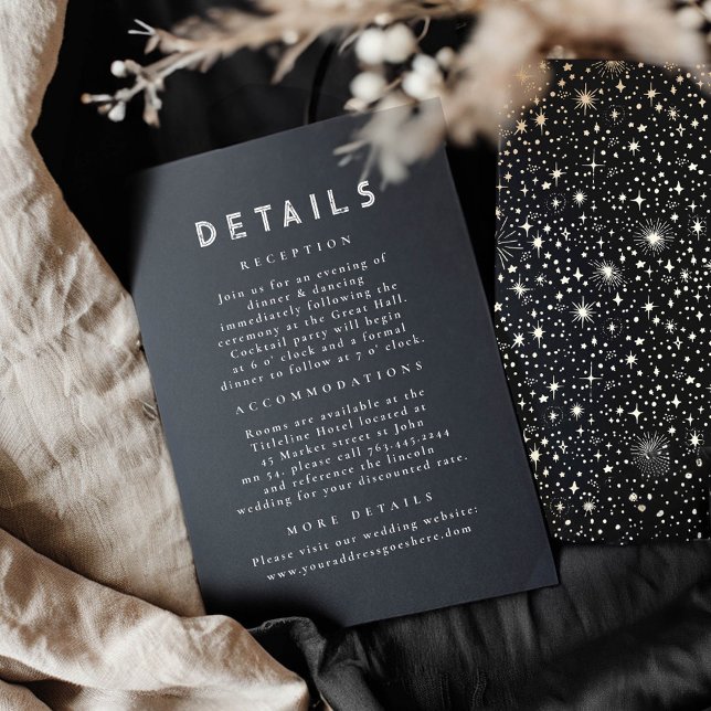 Starry Night Celestial Black Gold Wedding Details Enclosure Card (Details Celestial Wedding Information Card)