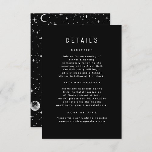 Starry Night Celestial Black Wedding Details Enclosure Card