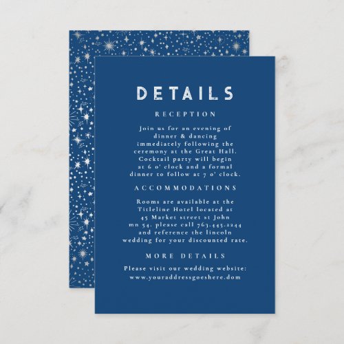 Starry Night Celestial Blue Wedding Details Enclosure Card