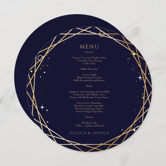 Starry Night Celestial Cosmic Wedding Round Menu (Front/Back)