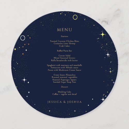 Starry Night Celestial Cosmic Wedding Round Menu