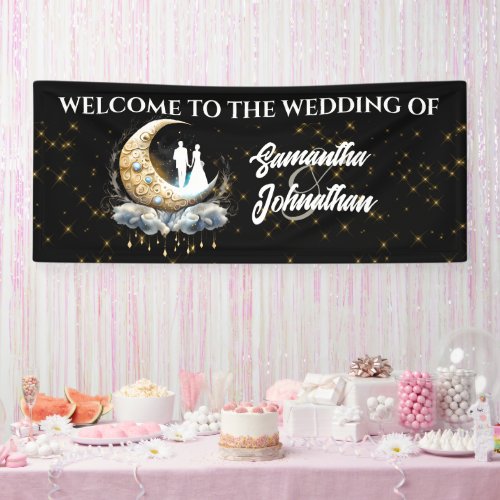Starry night celestial couple silhouette moon chic banner