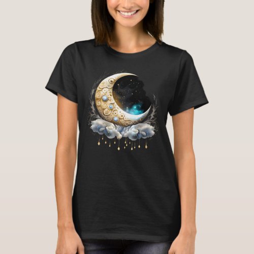 Starry night celestial fantasy crescent moon chic T_Shirt
