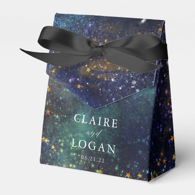 Starry Night Celestial Galaxy Wedding Favor Boxes (Front Side)