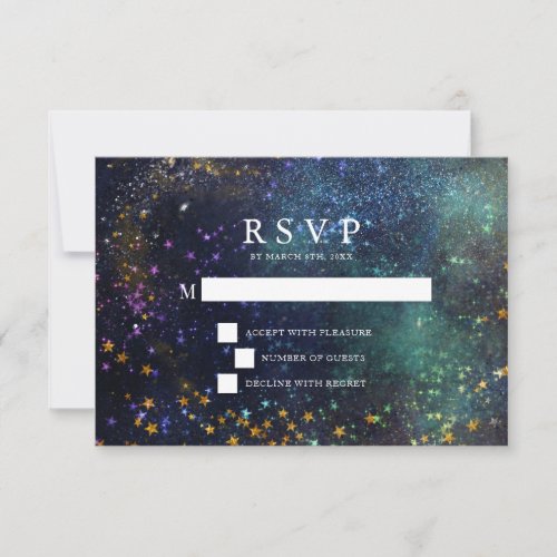 Starry Night Celestial Galaxy Wedding RSVP Card