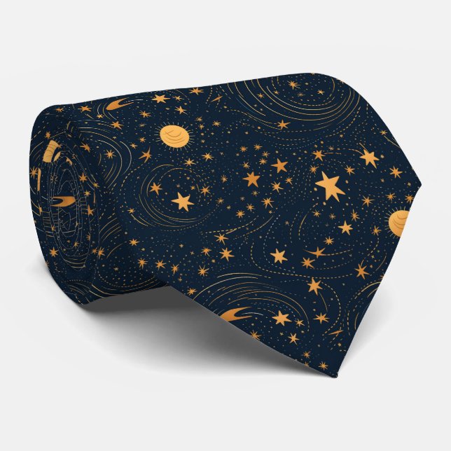Starry Night Celestial Monogram Neck Tie (Rolled)